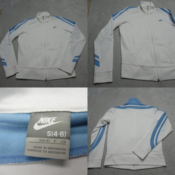 Nike Jacket Womens Small White‎ Blue Striped Pockets Full Zip Athletic Track Y2K - Picture 1 of 15